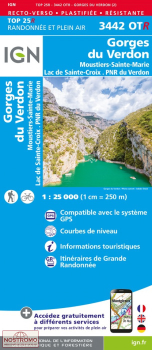 3442OTR GORGES DU VERDON | carte de randonnée IGN