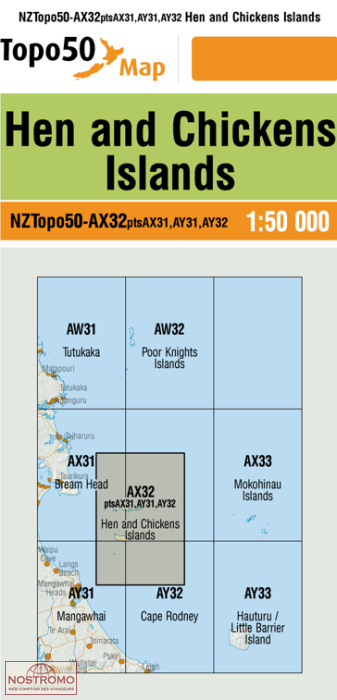 AX32 HEN AND CHICKENS ISLANDS | carte topographique LINZ