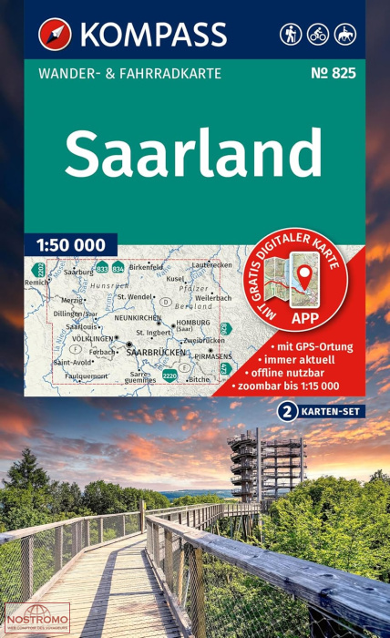 825 SAARLAND | cartes de randonnée Kompass