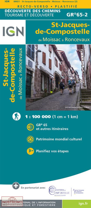 WAY OF ST JAMES : MOISSAC - RONCEVAUX : MOISSAC - RONCEVAUX | IGN pilgrimage map