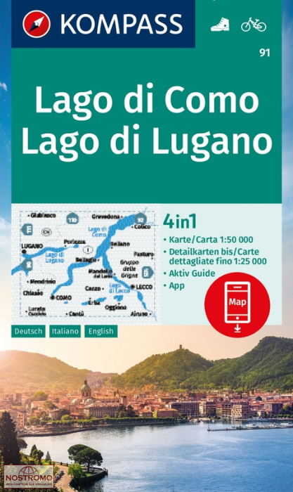 91 LAGO DI COMO - LAGO DI LUGANO | Kompass hiking map