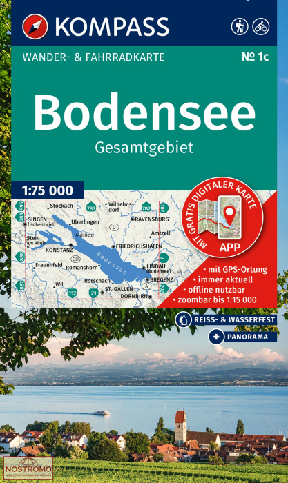 1C BODENSEE GESAMTGEBIET | carte de randonnée Kompass