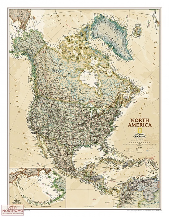 AMÉRIQUE DU NORD POLITIQUE "STYLE ANTIQUE" | carte murale National Geographic