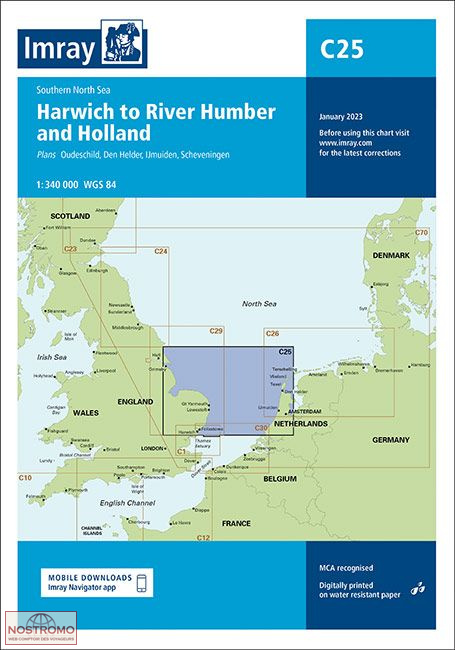 C25 HARWICH À LA RIVIÈRE HUMBER ET HOLLANDE | carte marine Imray