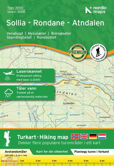3058 SOLLIA - RONDANE - ATNDALEN | Nordic Maps hiking map