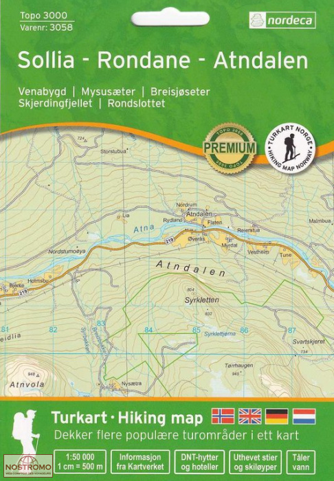 3058 SOLLIA - RONDANE - ATNDALEN | carte de randonnée Nordeca
