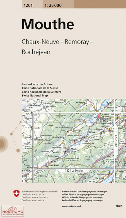 1201 MOUTHE - SOURCE DU DOUBS - LE PETIT RISOUX | carte topographique Swisstopo