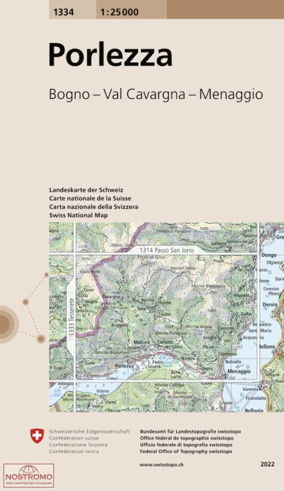 1334 PORLEZZA - BOGNO - VAL CAVARGNA - MENAGGIO | carte topographique Swisstopo