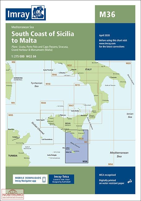 M36 DE LA CÔTE SUD DE SICILE À MALTE | carte marine Imray