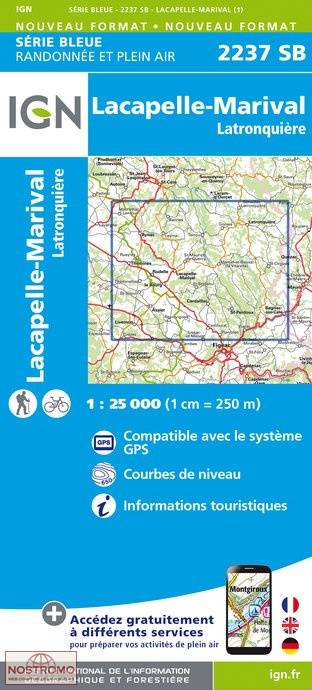 2237SB LACAPELLE-MARIVAL | carte de randonnée IGN