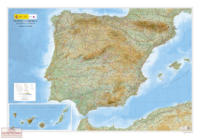 IBERIAN PENINSULA, BALEARIC ISLANDS AND CANARY ISLANDS | CNIG relief map