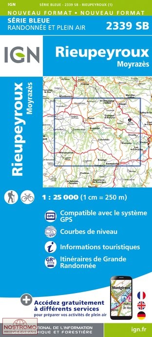 2339SB RIEUPEYROUX | carte de randonnée IGN