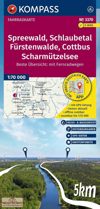3370 SPREEWALD - SCHLAUBETAL - FÜRSTENWALDE - COTTBUS | carte de cyclotourisme Kompass