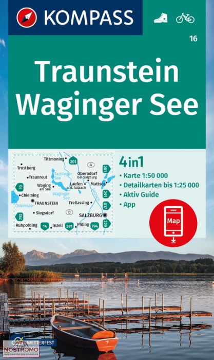 16 TRAUNSTEIN - WAGINGER SEE | carte de randonnée Kompass