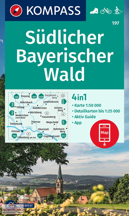 197 SÜDLICHER BAYERISCHER WALD | carte de randonnée Kompass