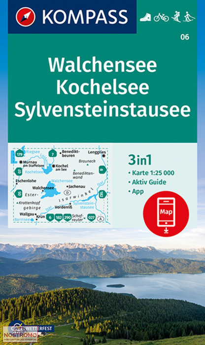 06 WALCHENSEE - KOCHELSEE - SYLVENSTEINSTAUSEE | carte de randonnée Kompass