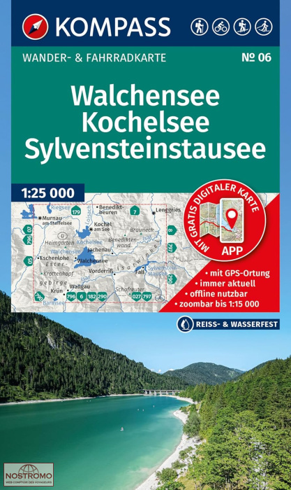 06 WALCHENSEE - KOCHELSEE - SYLVENSTEINSTAUSEE | carte de randonnée Kompass