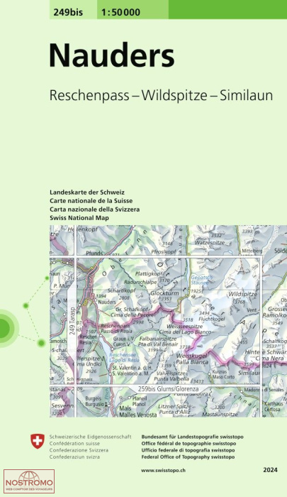 249BIS NAUDERS - RESCHENPASS - WILDSPITZE - SIMILAUN | Swisstopo topographic map