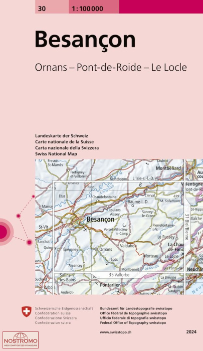 30 BESANÇON - ORNANS - PONT-DE-ROIDE - LE LOCLE | carte topographique Swisstopo
