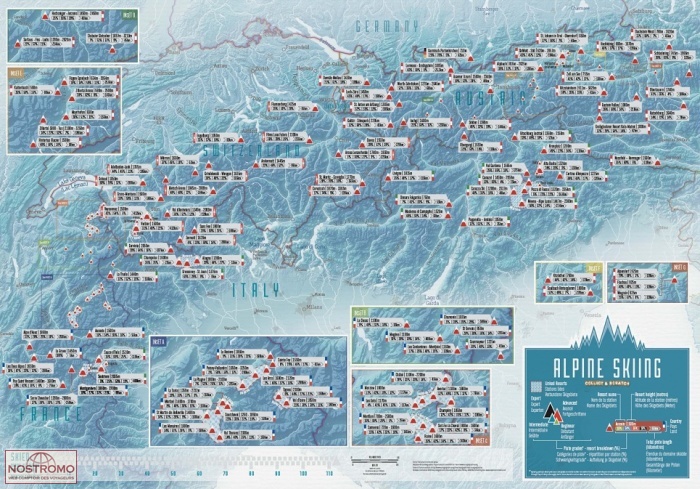 SKI RESORTS IN THE ALPS | Maps International scratch wall map