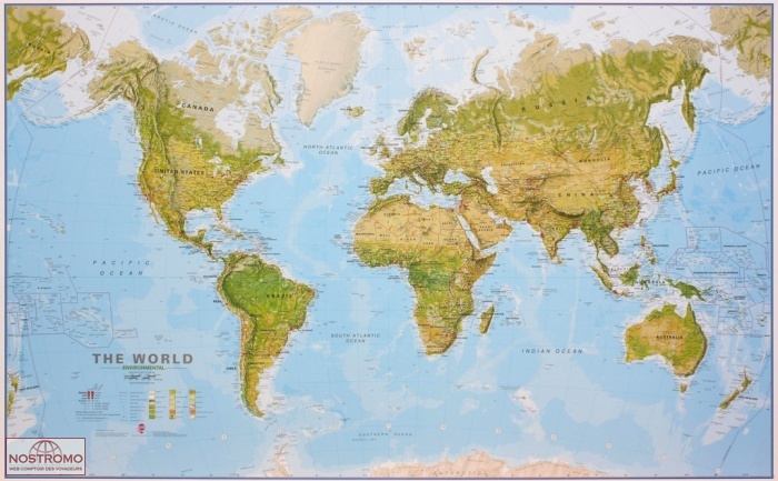 THE WORLD 1/20 - PHYSICAL AND ENVIRONMENTAL | Maps International wall map