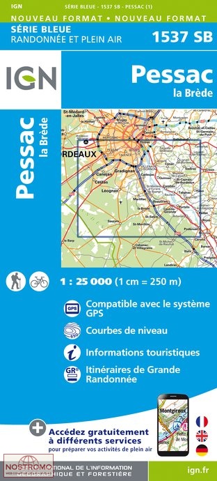 1537SB PESSAC - LA BRÈDE | carte de randonnée IGN