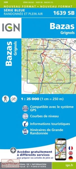 1639SB BAZAS - GRIGNOLS | carte de randonnée IGN