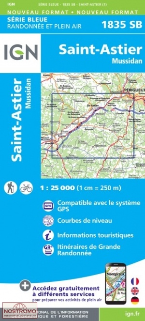 1835SB SAINT-ASTIER - MUSSIDAN | carte de randonnée IGN