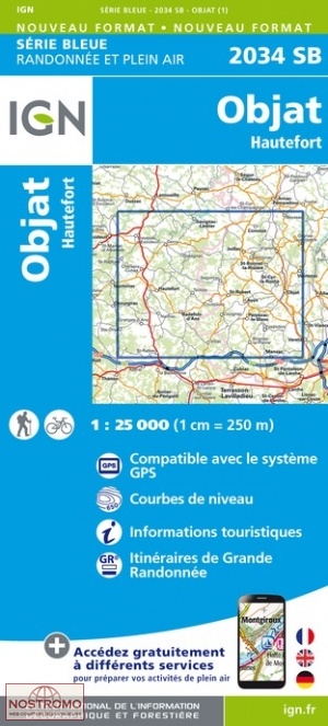 2034SB OBJAT - HAUTEFORT | carte de randonnée IGN
