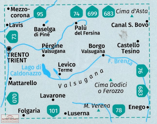Italien Vandring karta Kompass 75 Valsugana Tre..