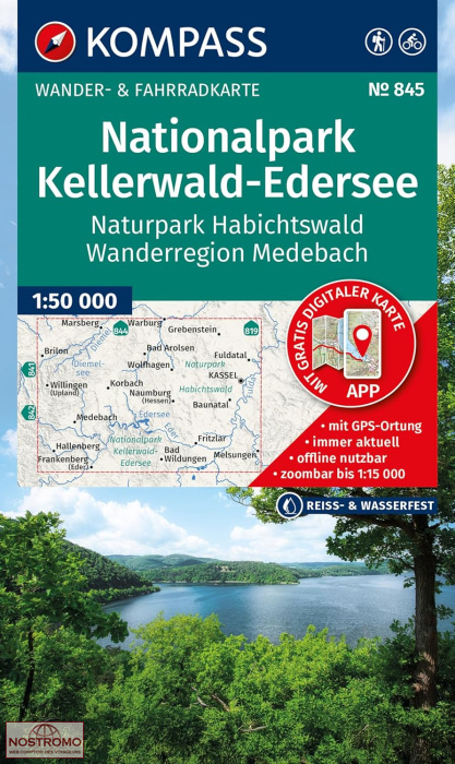 845 NATIONALPARK KELLERWALD-EDERSEE | carte de randonnée Kompass