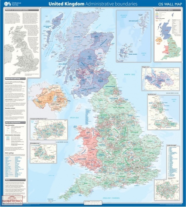 UNITED KINGDOM - ADMINISTRATIVE BOUNDARIES | Ordnance Survey wall map