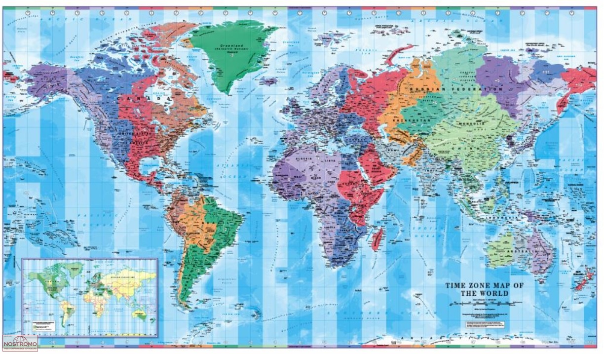 CARTE DES FUSEAUX HORAIRES carte murale nostromoweb