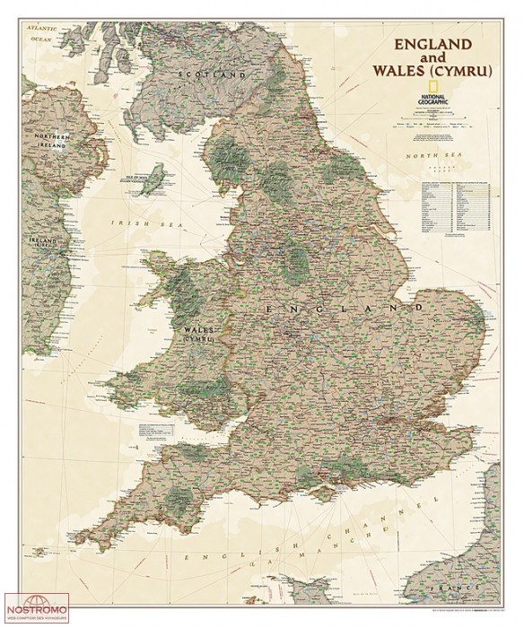 ANGLETERRE ET PAYS DE GALLES "STYLE ANTIQUE" | carte murale National Geographic