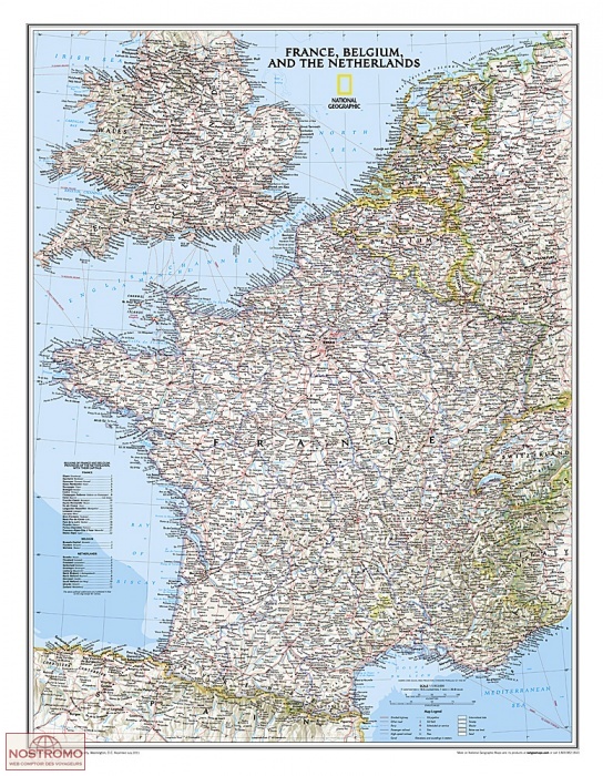 FRANCE, BELGIUM AND THE NETHERLANDS | National Geographic wall map
