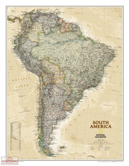 AMÉRIQUE DU SUD POLITIQUE "STYLE ANTIQUE" | carte murale National Geographic