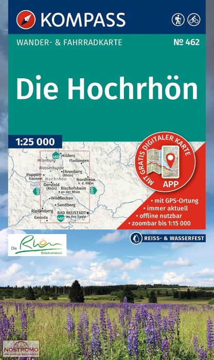 462 DIE HOCHRHÖN | carte de randonnée Kompass