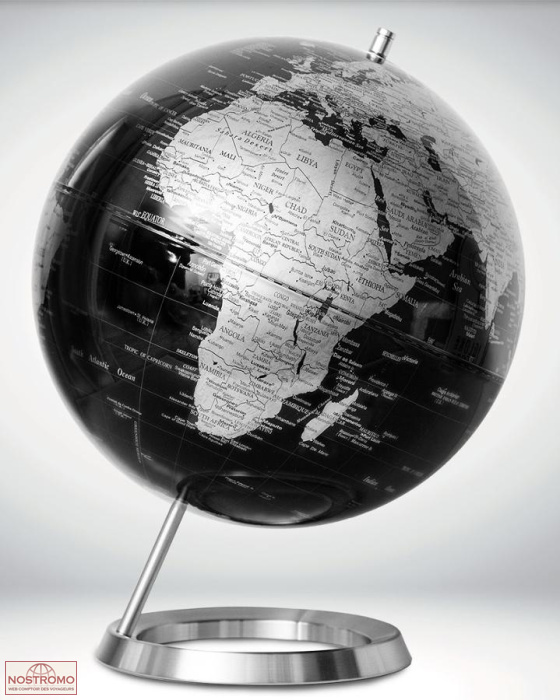 GLOBE INCLINÉ NOIR CARTO ARGENT POLITIQUE
