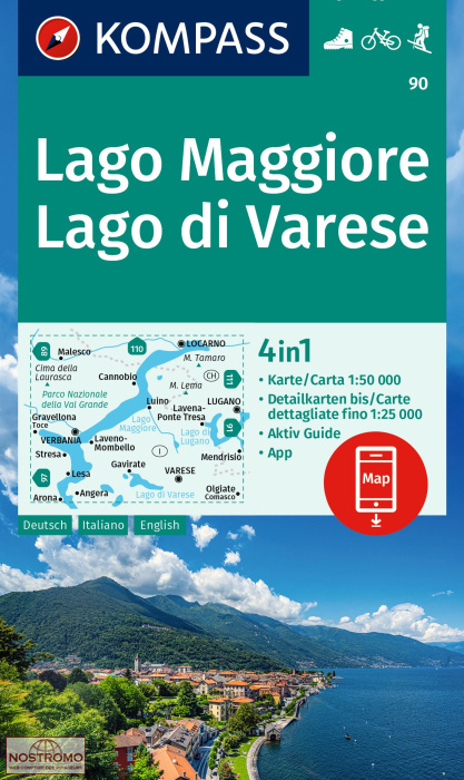 90 LAGO MAGGIORE - LAGO DI VARESE | carte de randonnée Kompass
