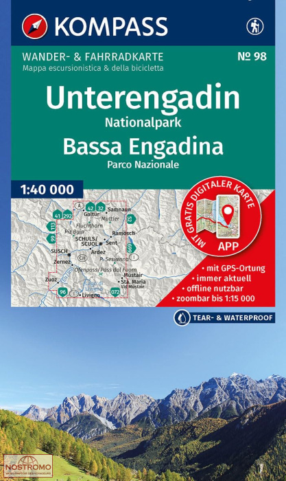 UNTERENGADIN NATIONALPARK / BASSA ENGADINA PARCO NAZIONALE 98 | Kompass hiking map