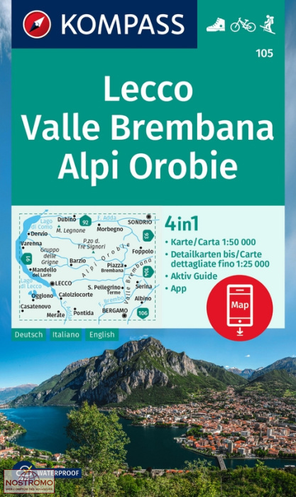 105 LECCO - VALLE BREMBANA - ALPI OROBIE | Kompass hiking map