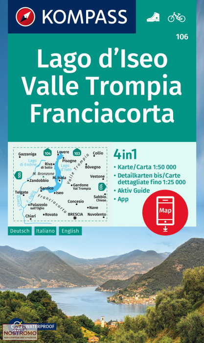 106 LAGO D'ISEO - VALLE TROMPIA - FRANCIACORTA | Kompass hiking map
