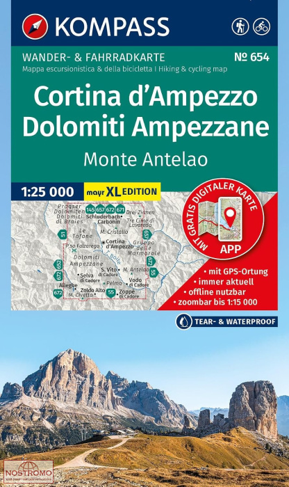 654 CORTINA D'AMPEZZO - DOLOMITI AMPEZZANE | carte de randonnée Kompass