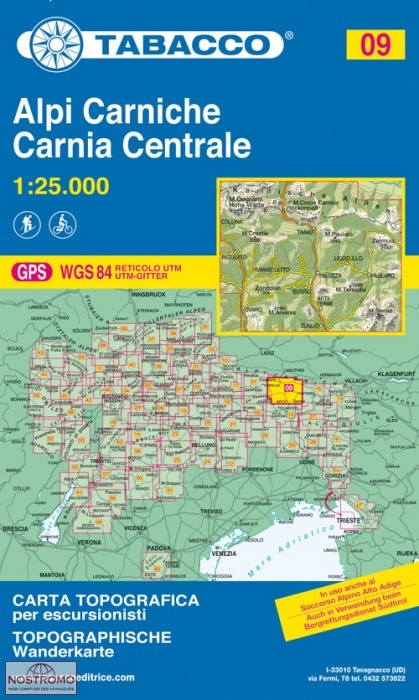 009 ALPI CARNICHE - CARNIA CENTRALE | Tabacco hiking map