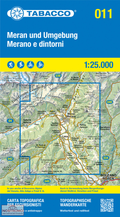 011 MERAN UND UMGEBUNG / MERANO E DINTORNI | carte de randonnée Tabacco