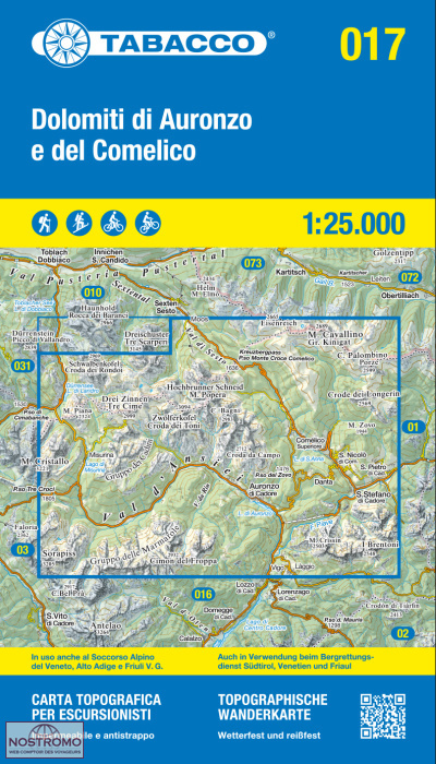 017 DOLOMITI DI AURONZO E DEL COMELICO | carte de randonnée Tabacco