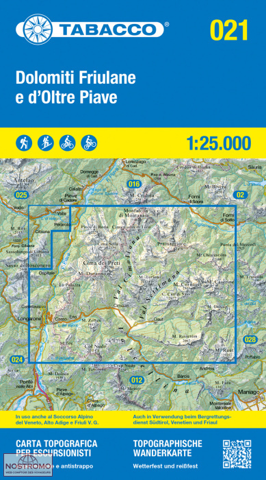 021 DOLOMITI FRIULANE E D'OLTRE PIAVE | Tabacco hiking map