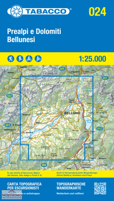 024 PREALPI E DOLOMITI BELLUNESI | carte de randonnée Tabacco