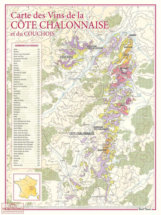 CARTE DES VINS DE LA CÔTE CHALONNAISE | poster Benoit France