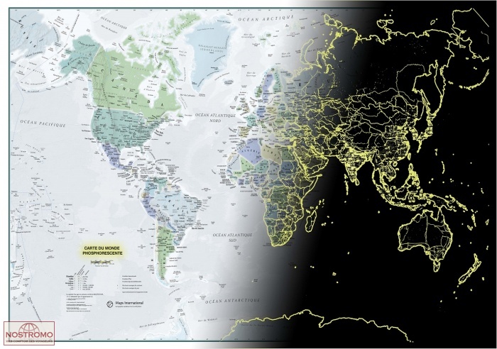 CARTE DU MONDE "PHOSPHORESCENTE" | Maps International wall map